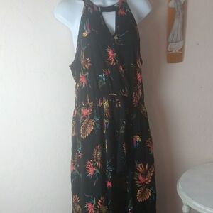 Tropical Black Romper Shorts with Vibrant Floral Print